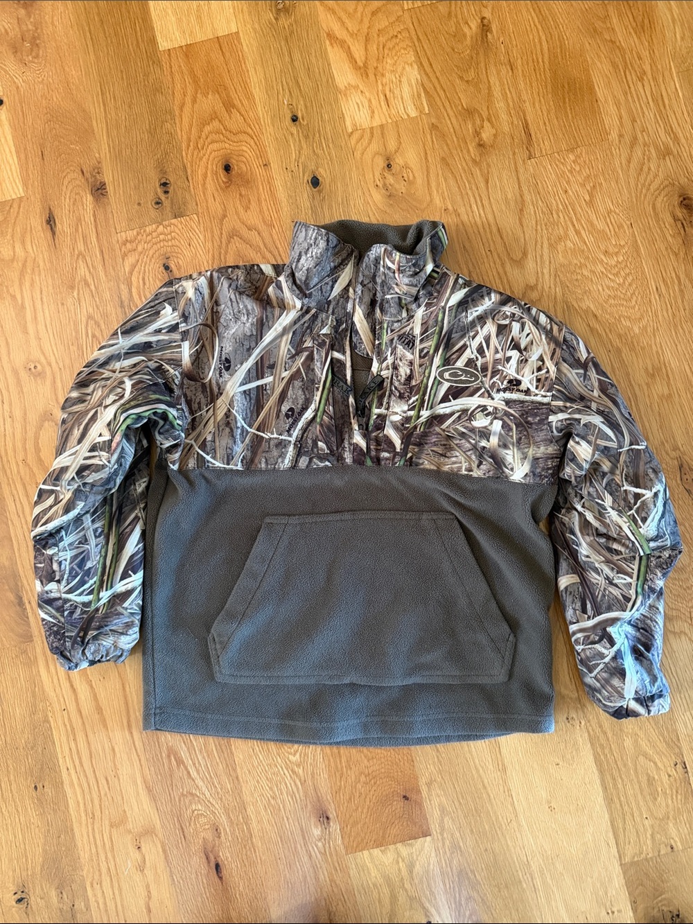 Drake Mossy Oak Camo and Olive Kids Pullover Fleece Jacket